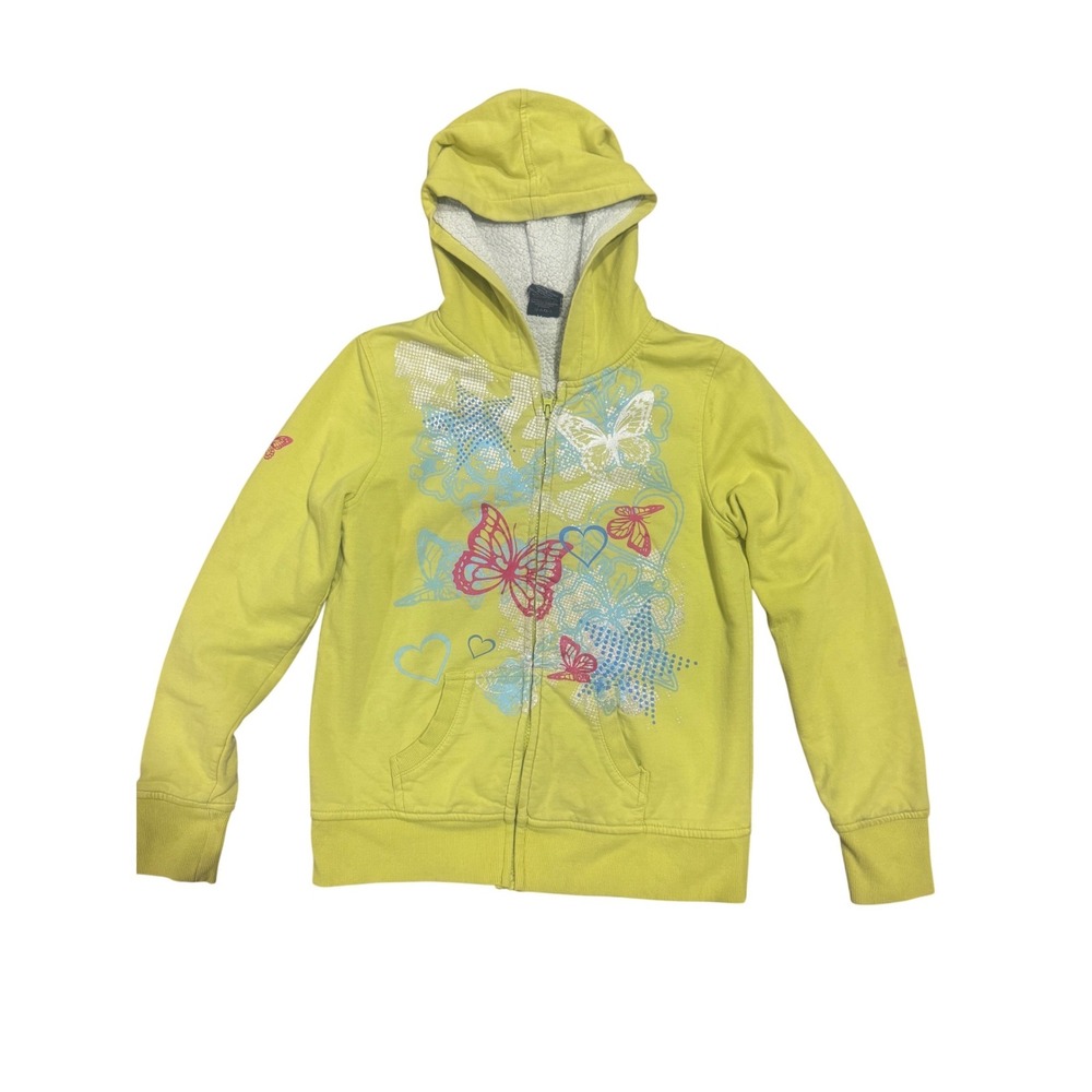 Faded Glory Girls XL 14-16 Lime Green Butterfly Sherpa Lined Zip Up Hoodie